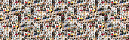 Collage of individual portraits presents a vibrant array of personalities, with each person showing off their unique style and character against a neutral backdrop, the concept of diversity of societyの写真素材