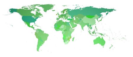 green flat world map isolated on white 3d renderingの写真素材