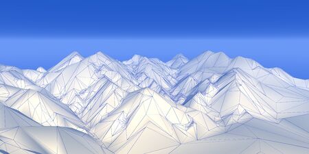 white polygonal wireframe mountains background 3d renderingの写真素材
