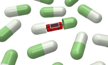 dynamite inside the capsule pills. 3d renderingの写真素材