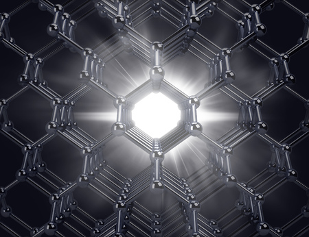 molecule with a flash in the center. 3d rendering