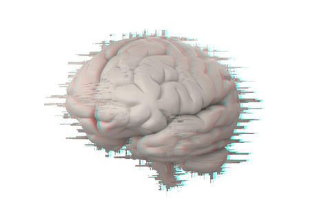 brain with glitch effect isolated on white 3d renderingの写真素材