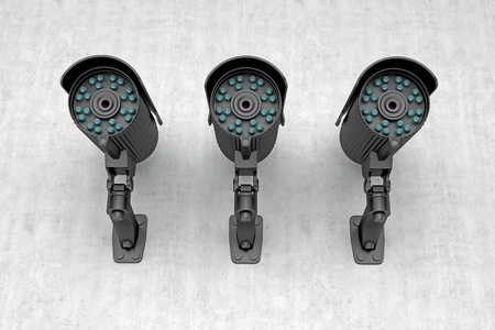 three surveillance cameras look arround. 3d renderingの写真素材