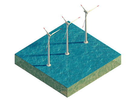 Windmills of the sea on a plot of land. 3d rendering
