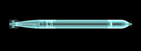 Torpedo in X-ray isolated on black. 3d rendering