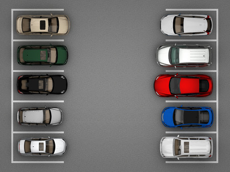 full car parking top view. 3d renderingの写真素材