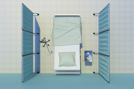 hospital bed nobody top view. 3d renderingの写真素材