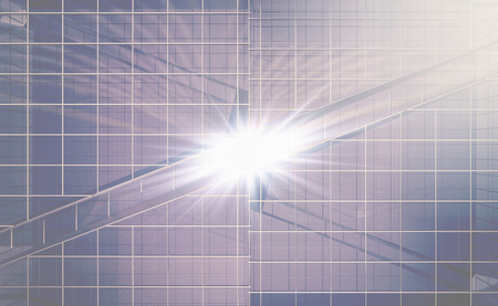 background glass facade with a flash of light in the center. 3d rendering