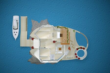 house island in the sea top view. 3d renderingの写真素材