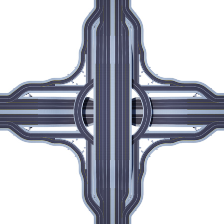 multi-level road junction from above view isolated on white. 3d rendering