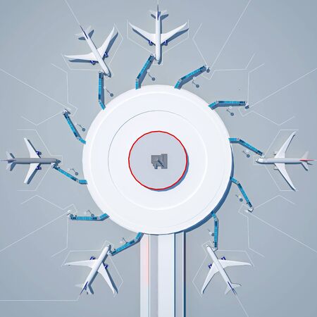 circle airport from above view. 3d rendering