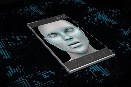 smartphone with face recognition on the screen. 3d renderingの写真素材