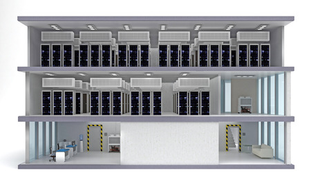 building data center with floors in section. 3d rendering