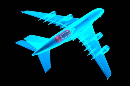 airplane scan detects timer bomb inside. 3d rendering