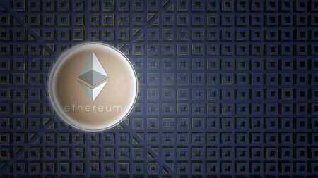 background with gold icon ethereum coin. 3d renderingの写真素材