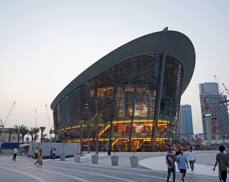 UAE, DUBAI - JULY 12, 2018: dubai opera building exterior evening