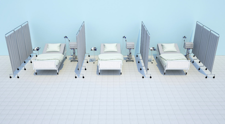empty three hospital bed closed with partitions. 3d renderingの写真素材