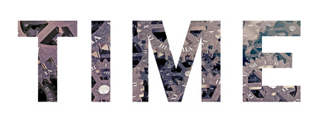 cut text time in backgrounf old metall gear set. 3d rendering