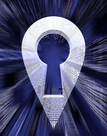 navigation marker with keyhole on abstract city. 3d renderingの写真素材