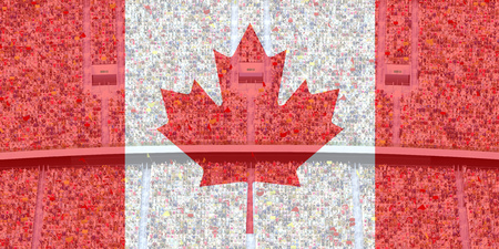 spectators in the stadium colored flag Canada. 3d renderingの写真素材