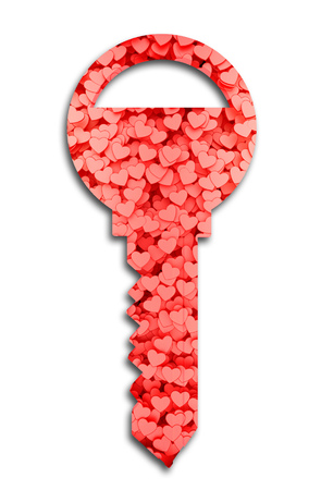 key filled red dense heart symbol. 3d renderingの写真素材