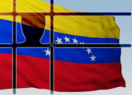 silhouette head behind bars with flag of Venezuela. 3d renderingの写真素材