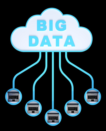 group of laptops connected to database cloud. 3d renderingの写真素材