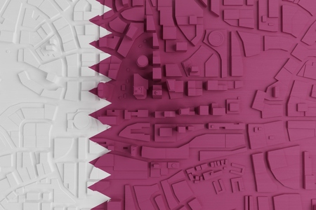 abstract low poly city painted in flag Qatar. 3d rendering