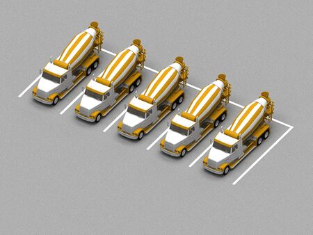 truck parking with concrete mixers. 3d renderingの写真素材