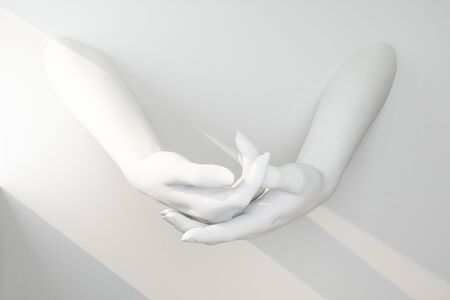 gesture with two white hands holding an invisible. 3d rendering