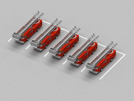 parking with fire trucks. 3d rendering