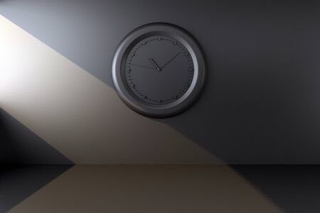 clock on black wall. 3d rendering