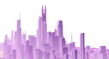 lilac low poly cityscape. 3d renderingの写真素材