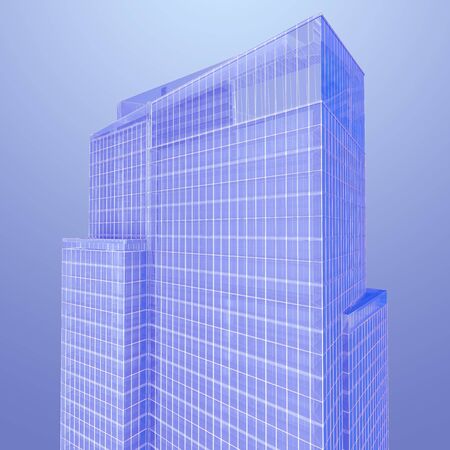 glass skyscraper in purple tinted. 3d rendering