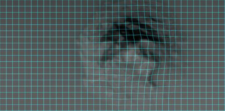 projection of light grid onto mountain topography top view. 3d renderingの写真素材