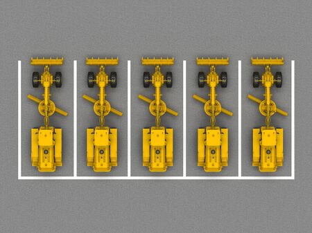 parking with group graders top view. 3d rendering