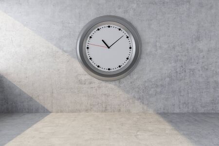 clock on concrete gray wall. 3d rendering