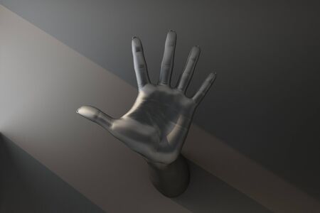 black hand with gesture stop from wall. 3d rendering