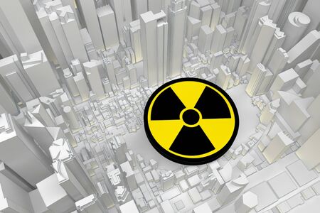 radiation sign in abstract city. 3d rendringの写真素材