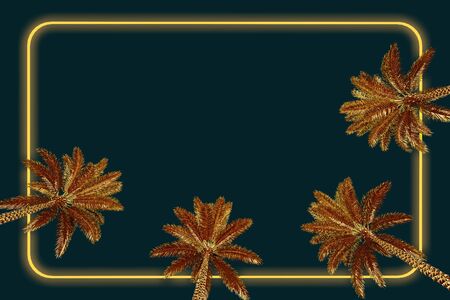 background with gold palm trees bottom view. 3d rendering