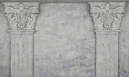 two concrete pilasters with copy space wall. 3d rendering