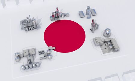 industrial plants on flag Japan. 3d renderingの写真素材