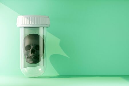 human black skull in vitro lit by light. 3d renderingの写真素材