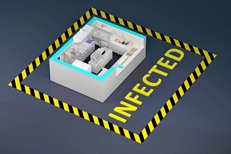 roofless fast food building with danger tape around. 3d renderingの写真素材