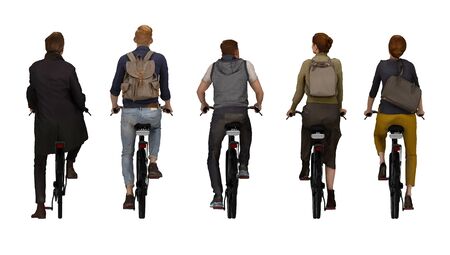 Set cyclists back view isolated on white.