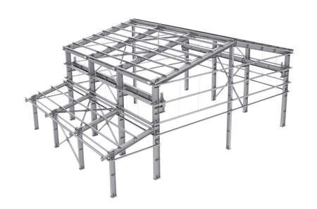 metal frame of farm building isolated on white. 3d rendering