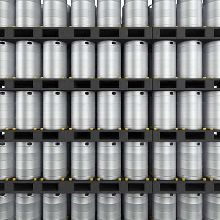 wall of metal kegs. 3d rendering