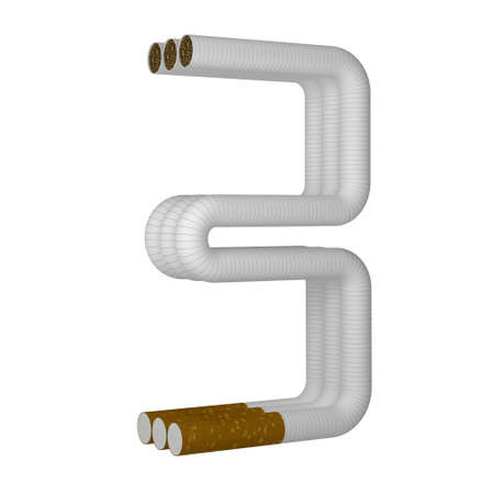 cigarette is bent into the number 3 isolated on white. 3d renderingの写真素材