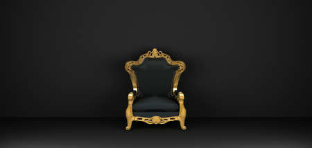 luxury black armchair with gold rim front view. 3d rendering