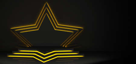 black star shape pedestal scene with copy space. 3d renderingの写真素材
